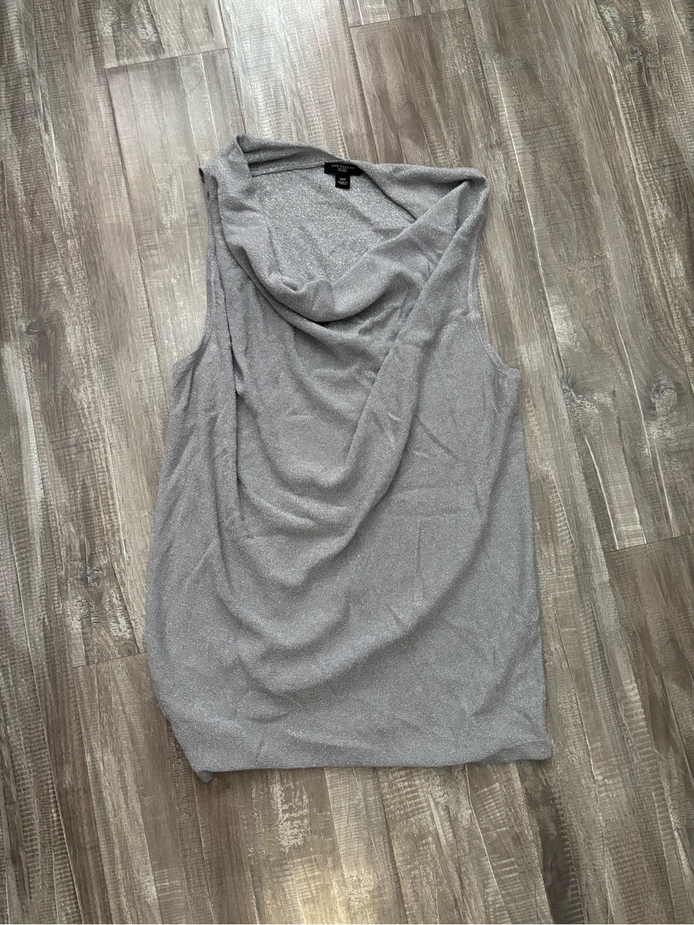 Ann Taylor Silver Draped Cowl Neck Sleeveless Camisole